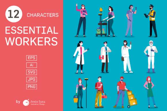 Essential Workers Wearing Masks Graphics & Illustrations