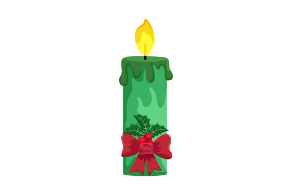 Green Candle Light with Red Ribbon Graphics & Illustrations