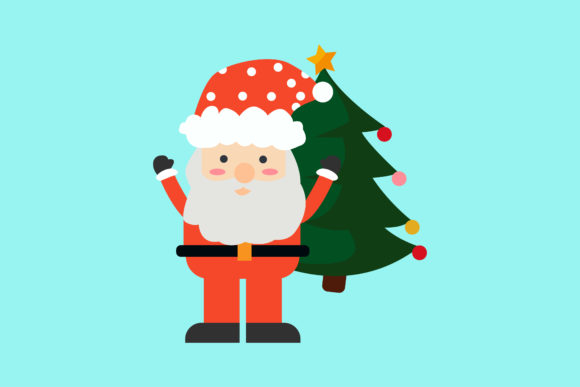 Santa Claus with His Christmas Tree Graphics & Icons